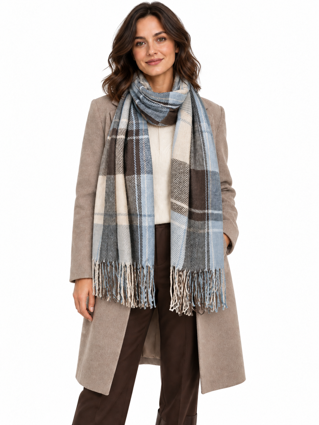 Sciarpa tartan a quadri con frange sottili — Héloïse