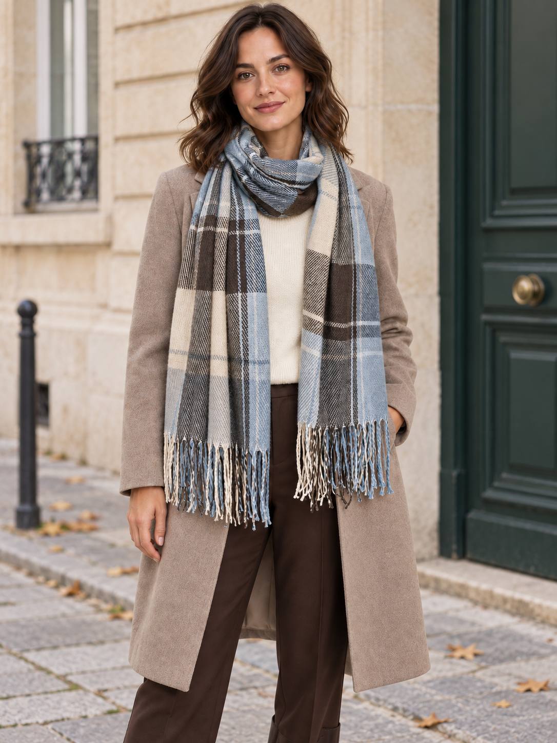 Sciarpa tartan a quadri con frange sottili — Héloïse