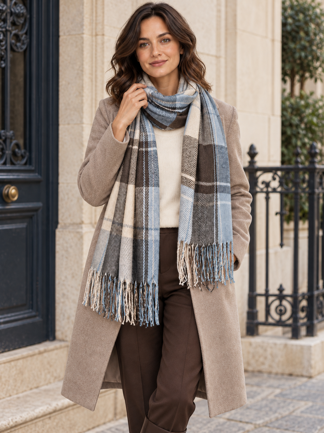 Sciarpa tartan a quadri con frange sottili — Héloïse