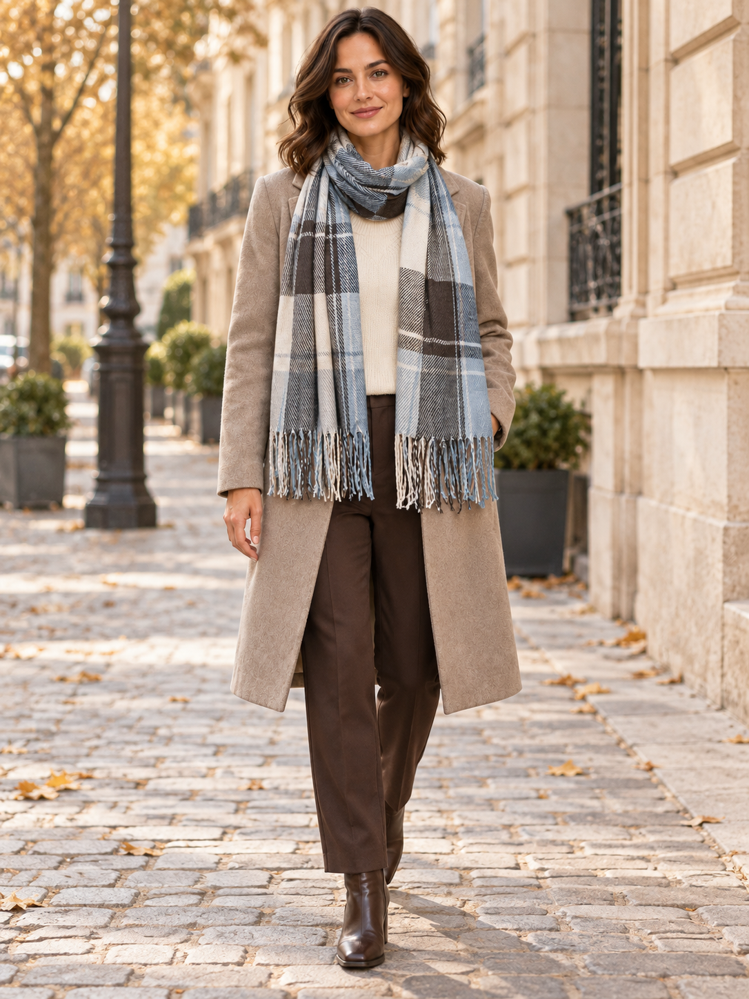 Sciarpa tartan a quadri con frange sottili — Héloïse