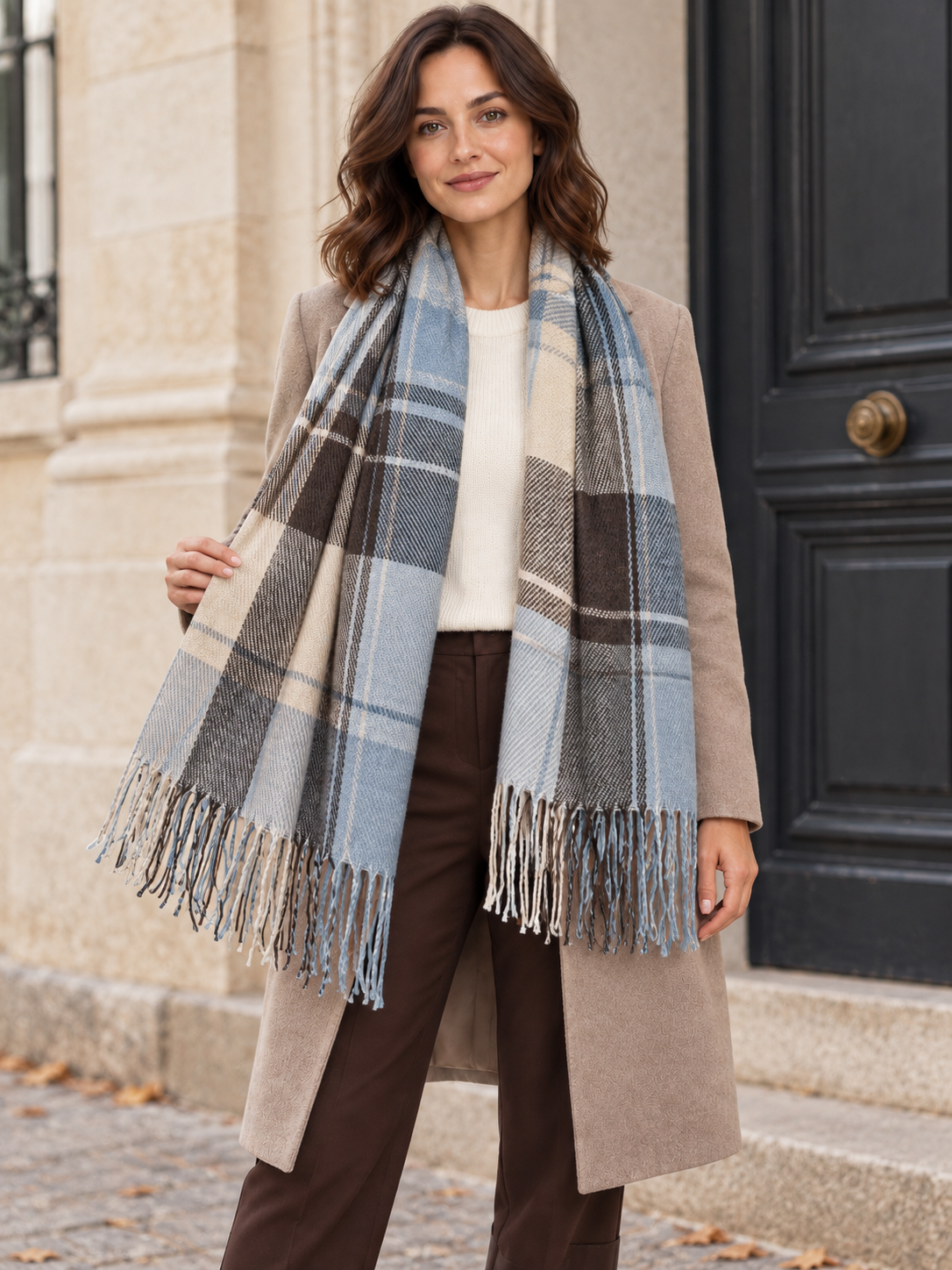 Sciarpa tartan a quadri con frange sottili — Héloïse