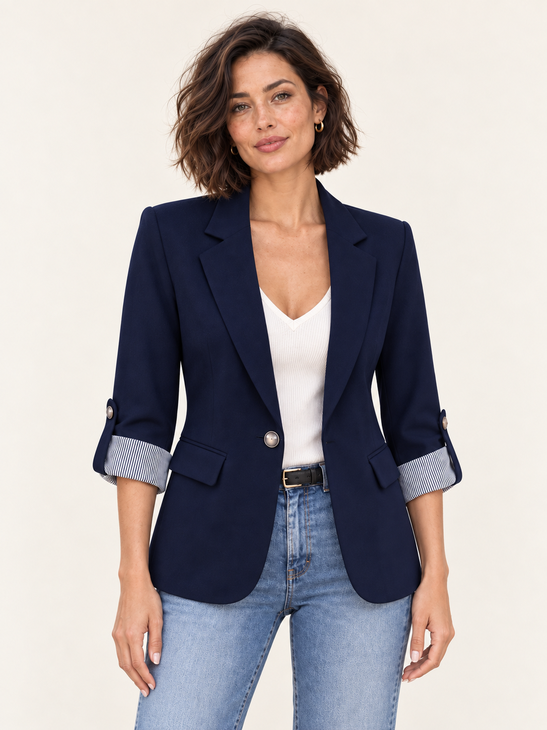 Blazer in lana con revers a righe — Diane