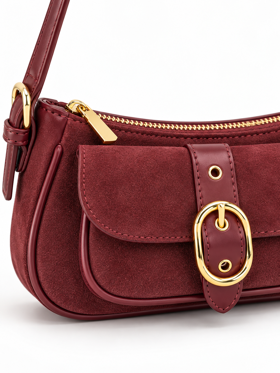 Sac baguette en suédine à boucle dorée — Léonie