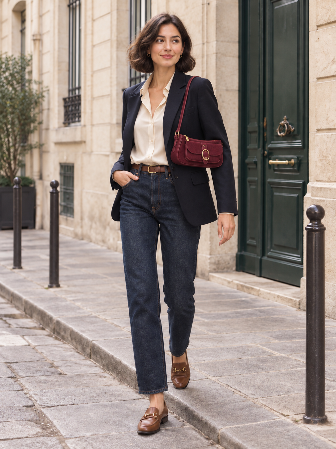 Sac baguette en suédine à boucle dorée — Léonie