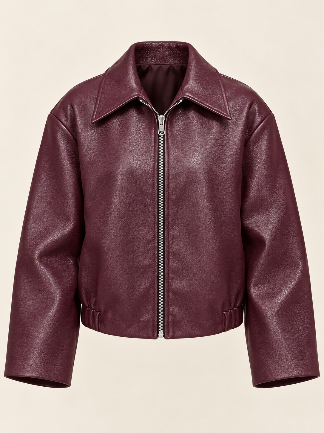 Veste courte en cuir bordeaux — Sixtine