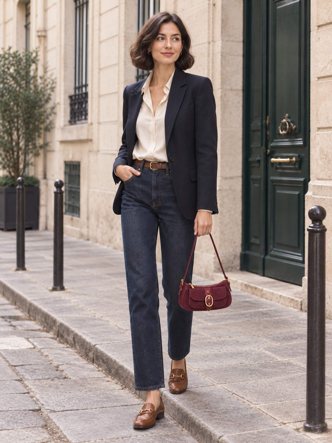 Sac baguette en suédine à boucle dorée — Léonie
