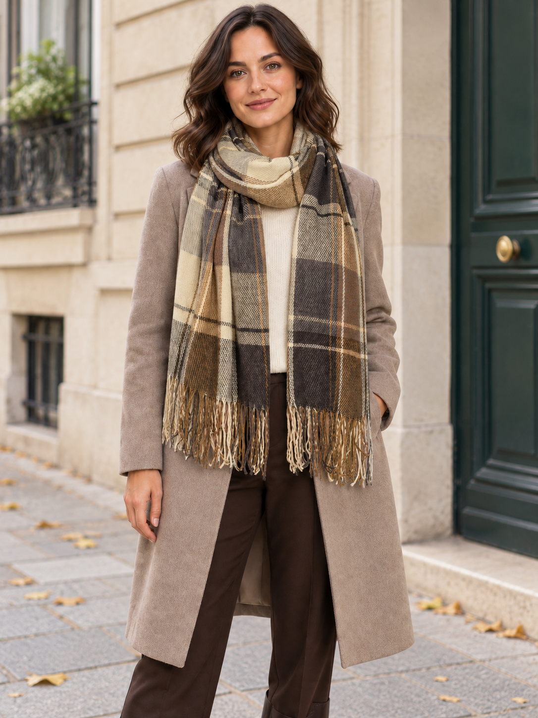 Sciarpa tartan a quadri con frange sottili — Héloïse