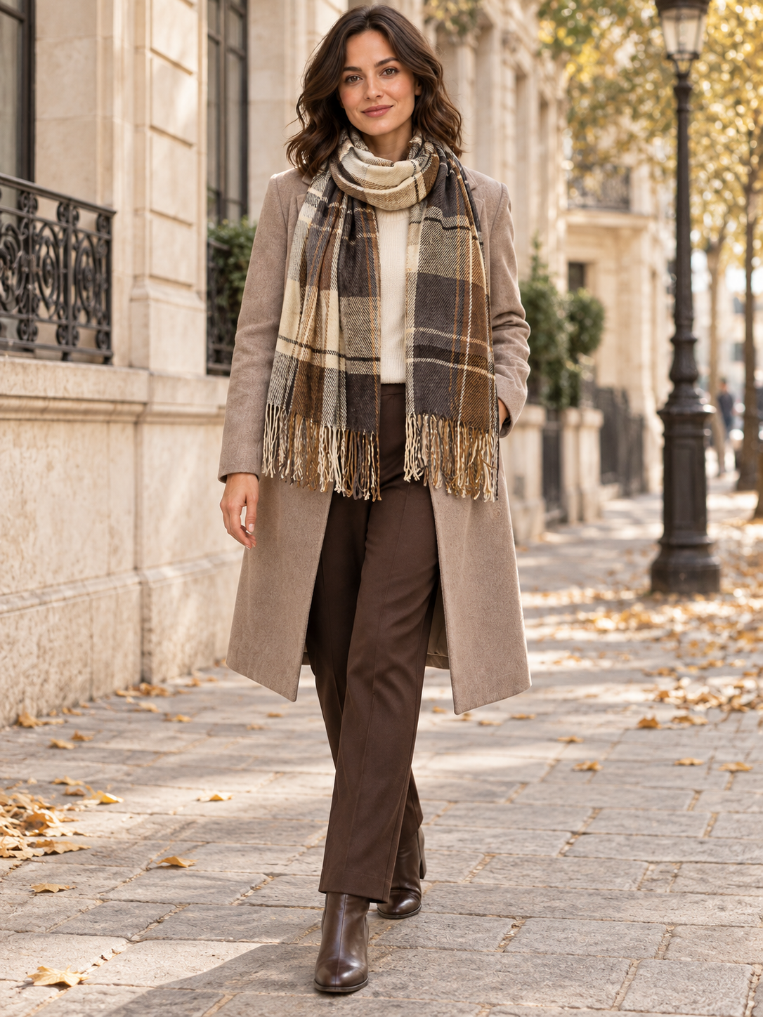 Sciarpa tartan a quadri con frange sottili — Héloïse