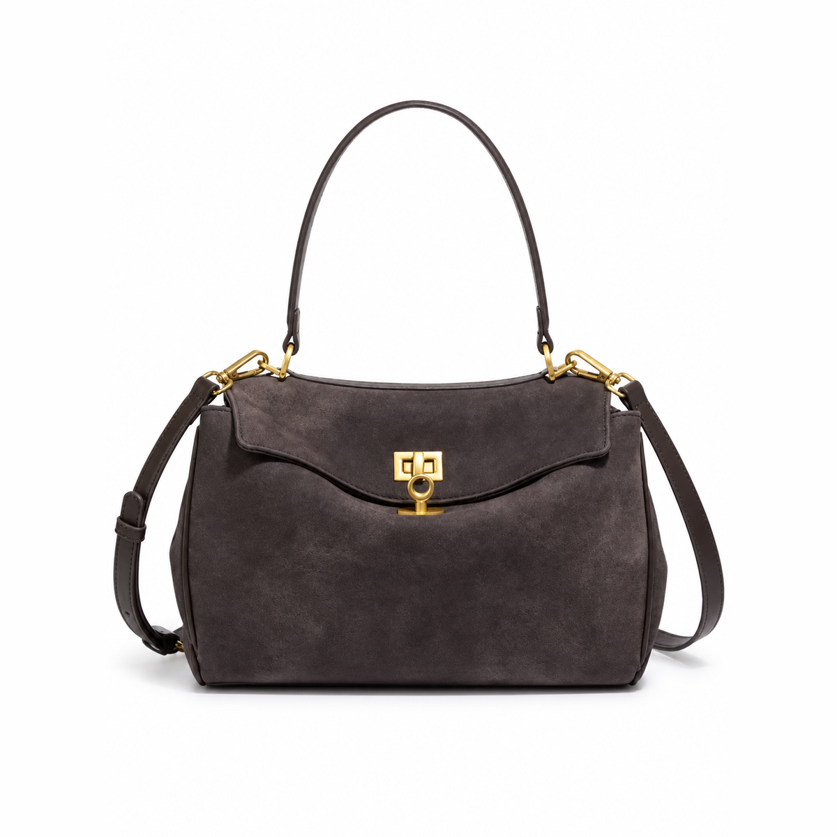 Faustine — Suede bag with gold-tone clasp