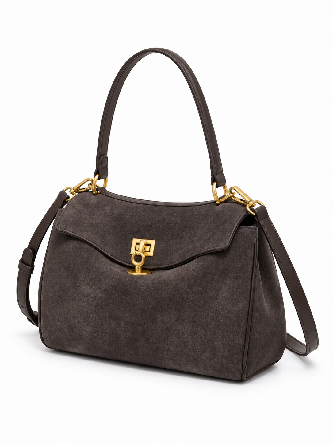 Faustine — Suede bag with gold-tone clasp