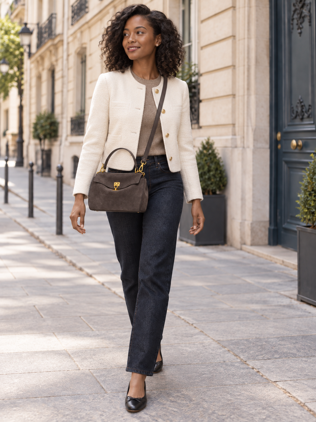 Faustine — Suede bag with gold-tone clasp
