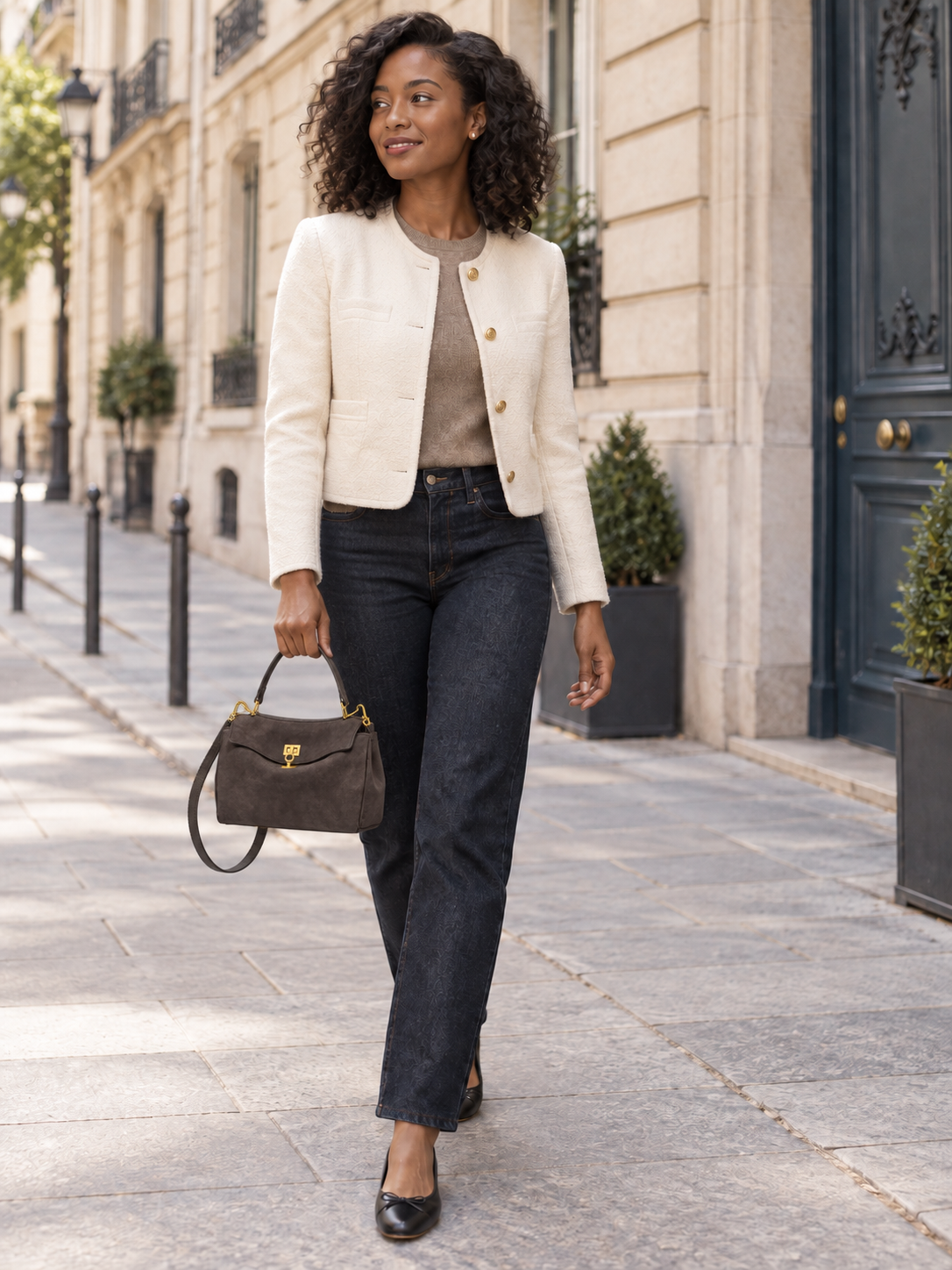 Faustine — Suede bag with gold-tone clasp