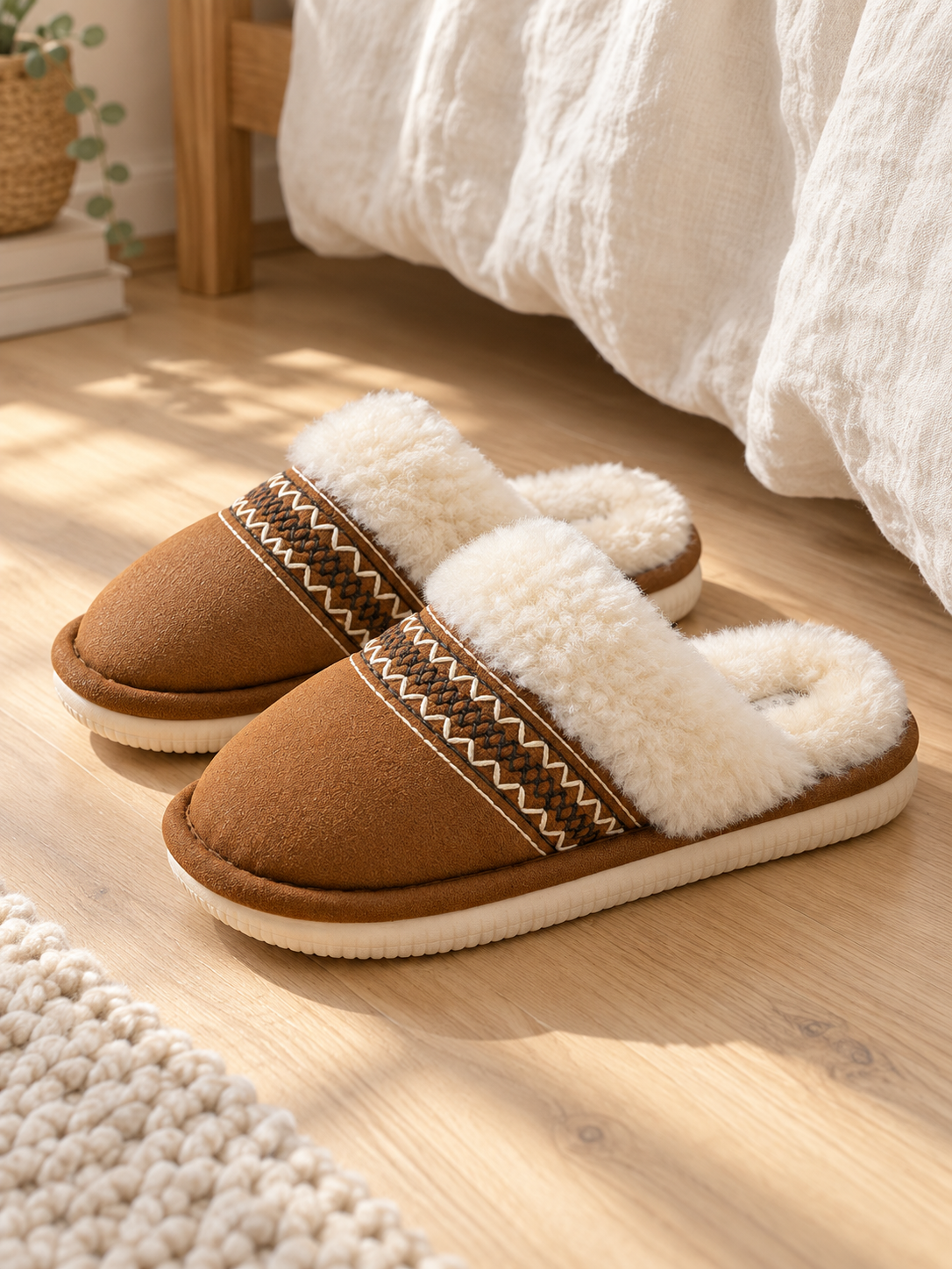 Chaussons mules à galon brodé — Manon