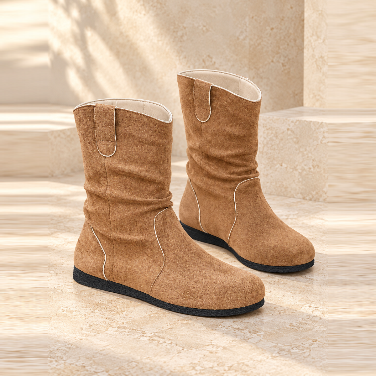 Bottines plates en suède à passepoils — Garance