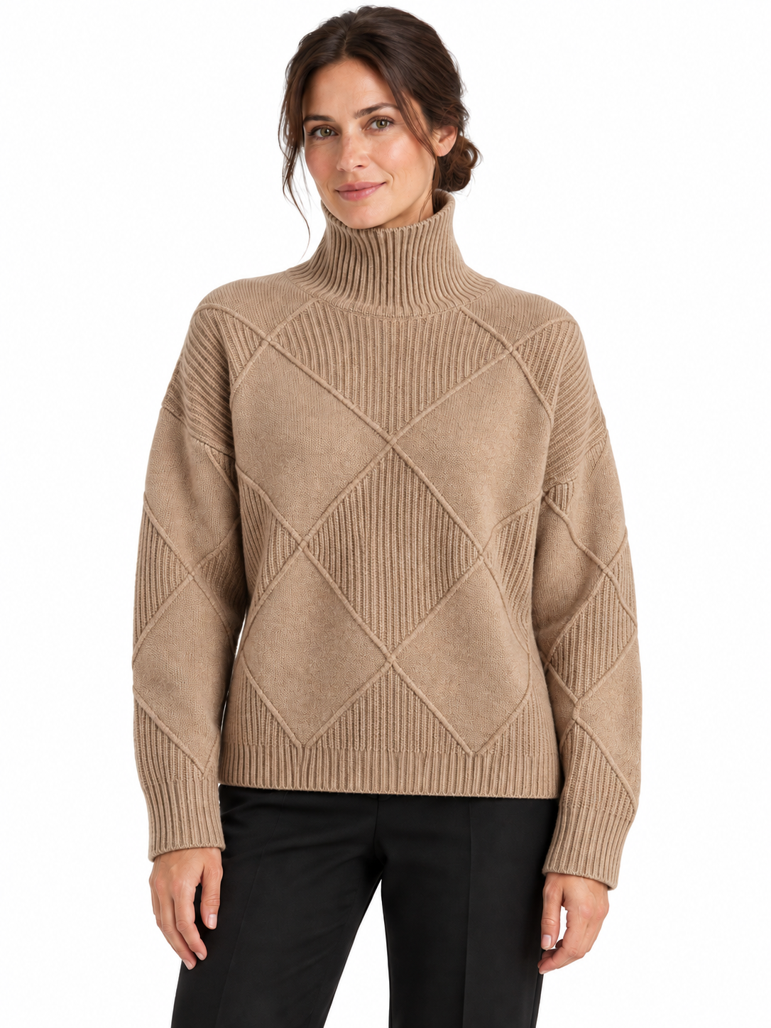 Pull en laine à losanges et col montant — Camille