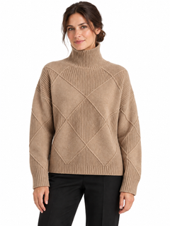 Camille — Argyle wool sweater with a mock neck