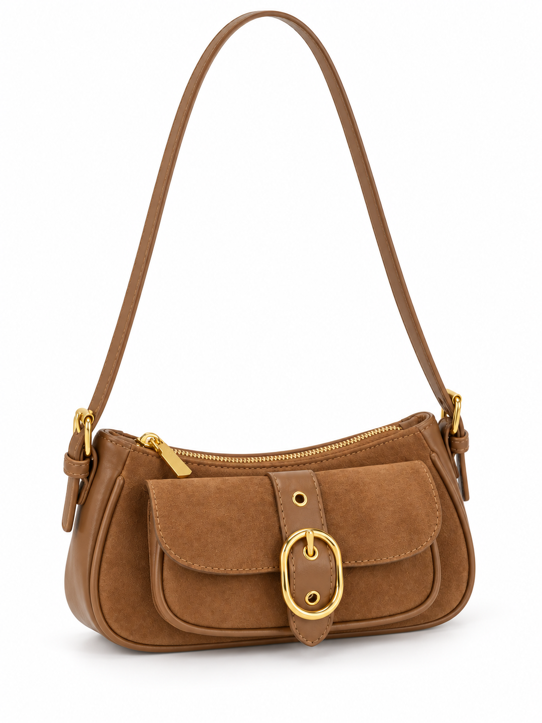 Sac baguette en suédine à boucle dorée — Léonie