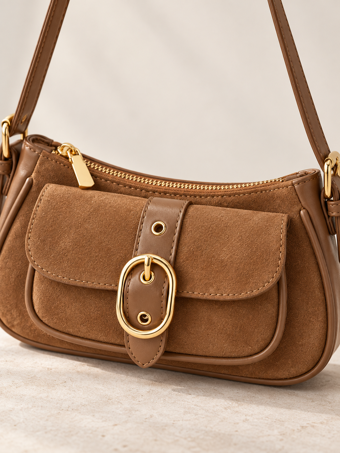 Sac baguette en suédine à boucle dorée — Léonie