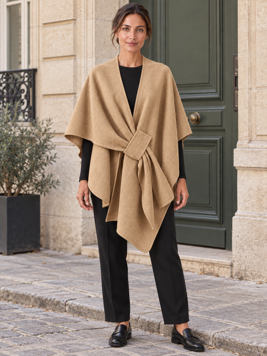 Poncho-châle en coton à passant — Agathe