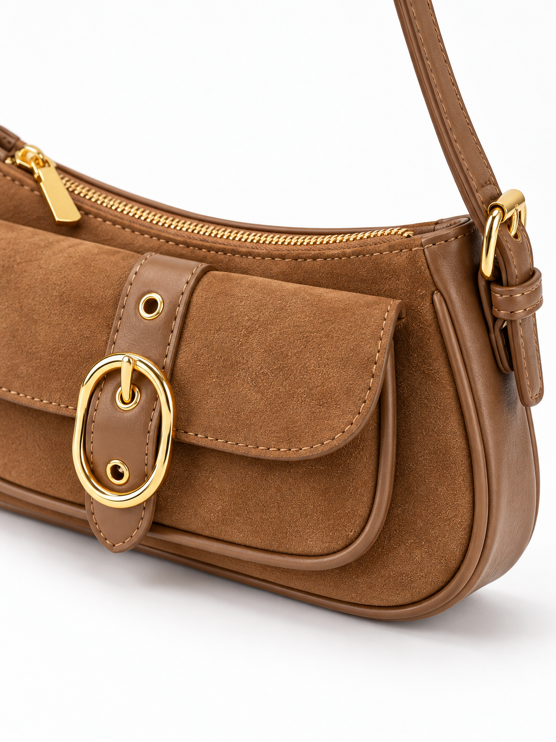 Sac baguette en suédine à boucle dorée — Léonie