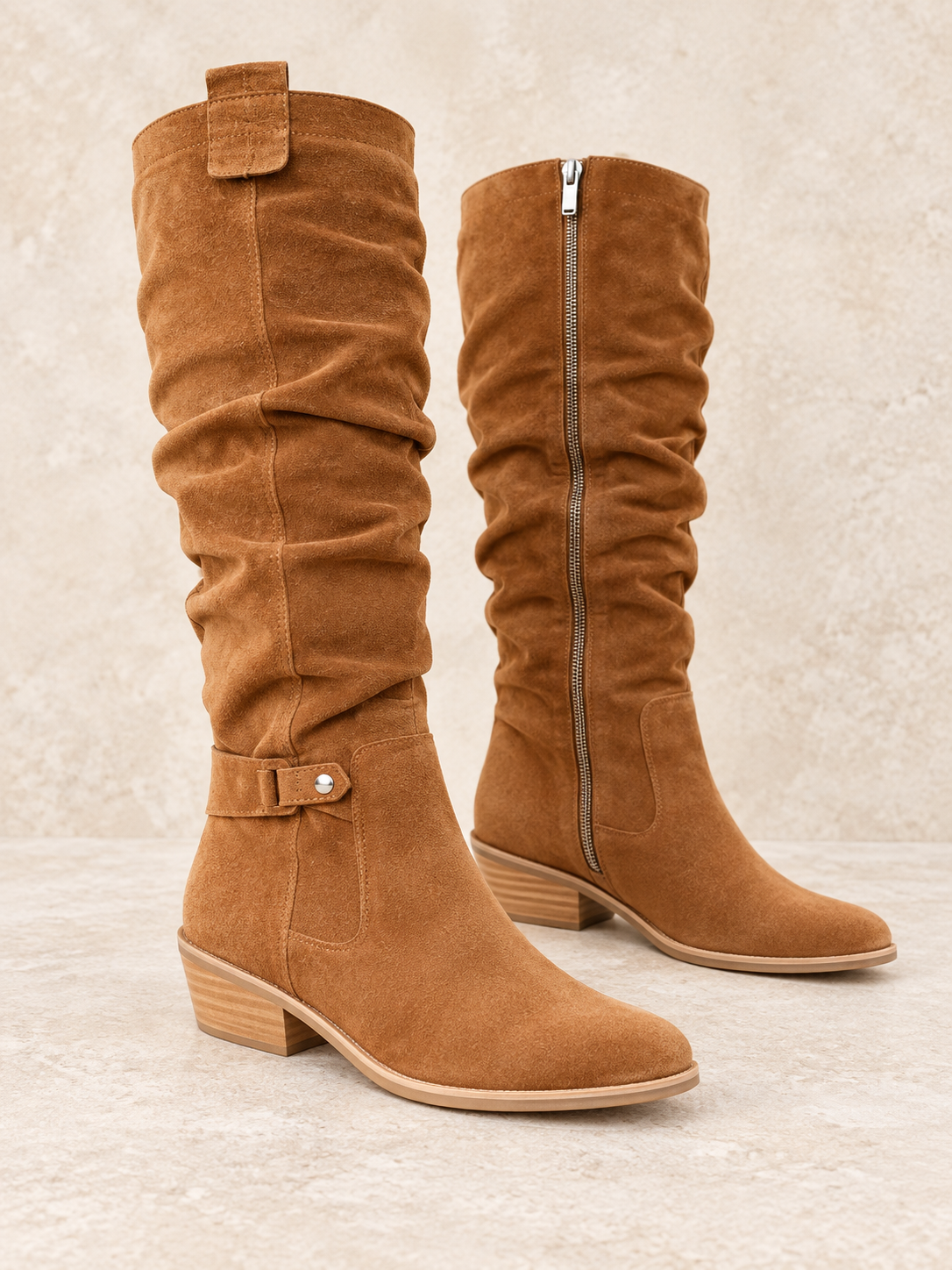 Bottes en suède à tige plissée — Émilie