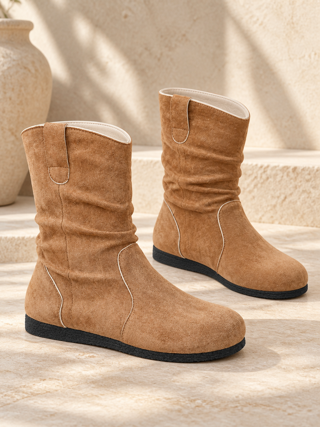 Garance — Suede ankle boots with piped trim