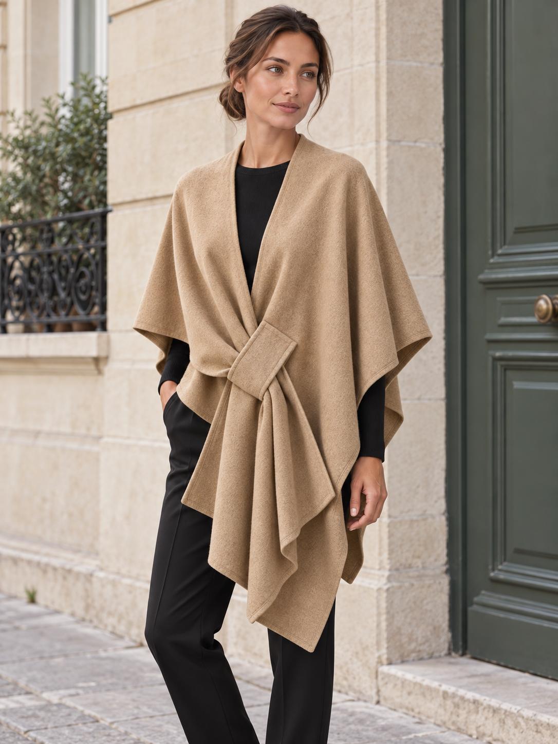 Poncho-châle en coton à passant — Agathe