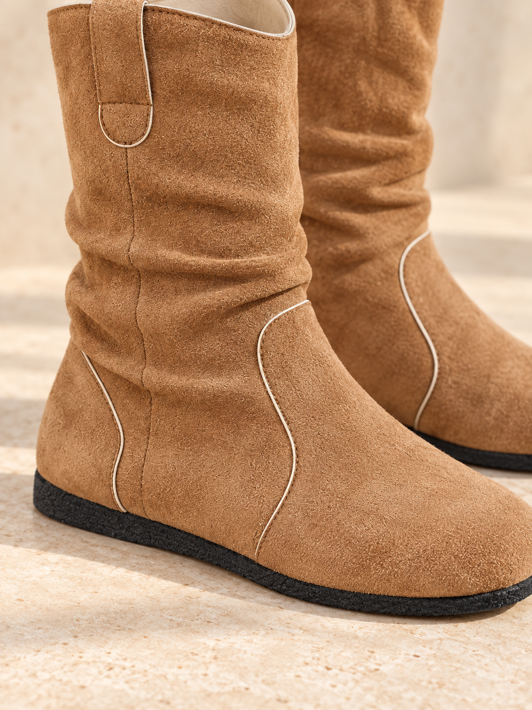 Garance — Suede ankle boots with piped trim
