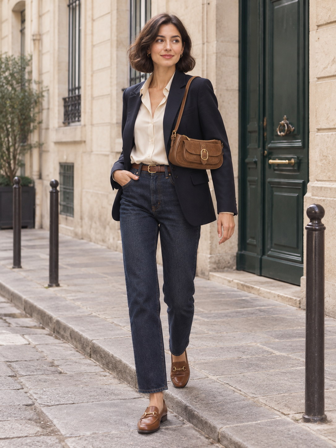 Sac baguette en suédine à boucle dorée — Léonie