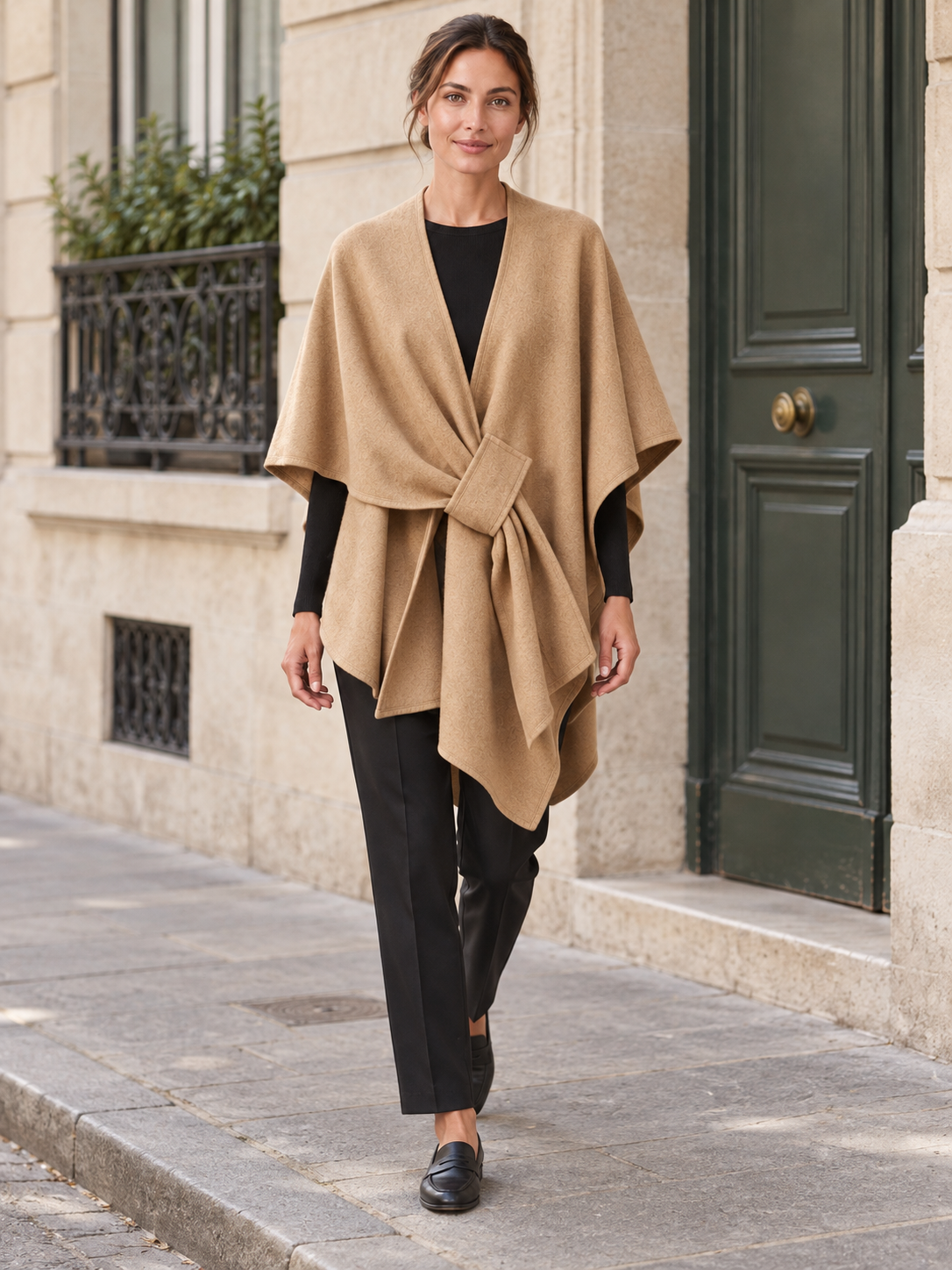 Poncho-châle en coton à passant — Agathe