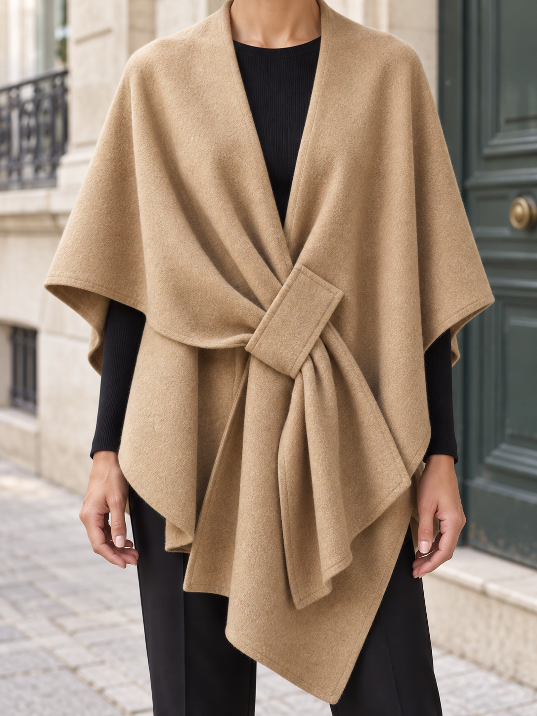 Poncho-châle en coton à passant — Agathe