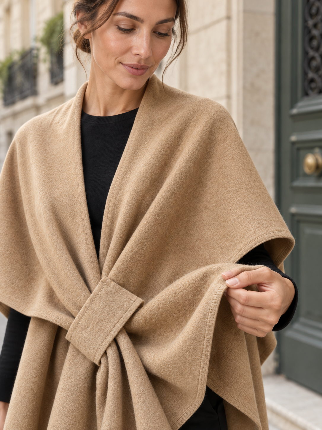 Poncho-châle en coton à passant — Agathe