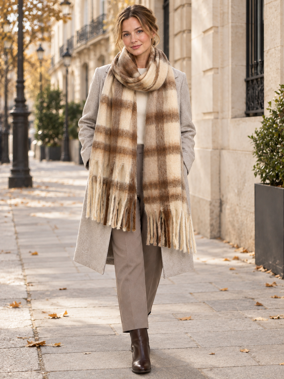 Écharpe à carreaux et longues franges — Eulalie