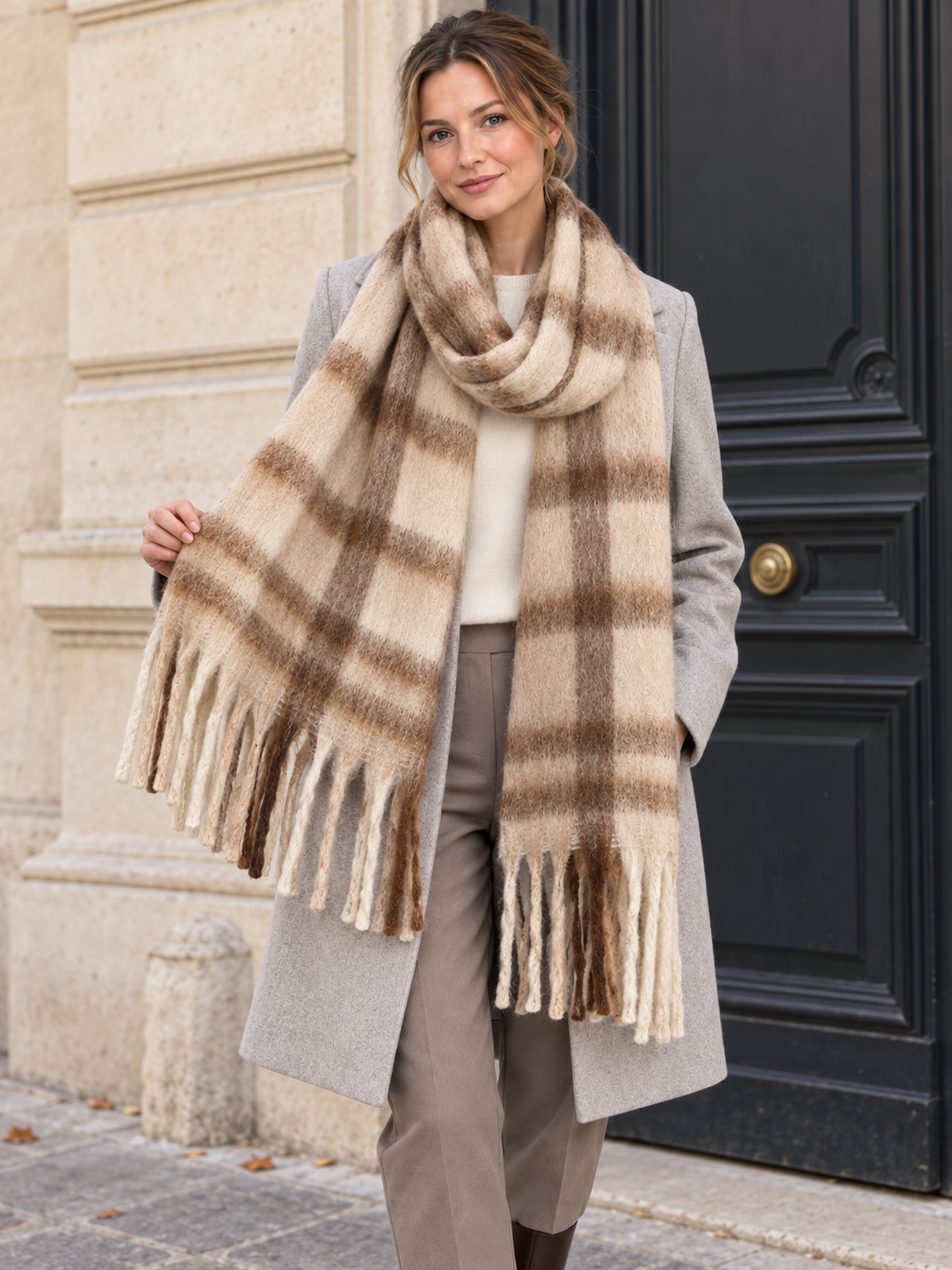 Écharpe à carreaux et longues franges — Eulalie