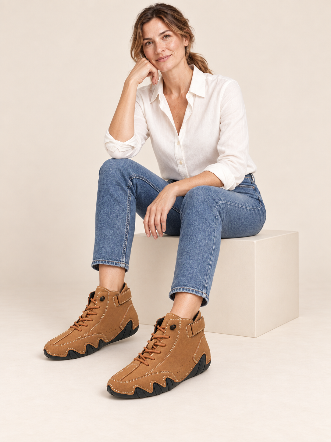 Capucine — Marron — silhouette assise en studio