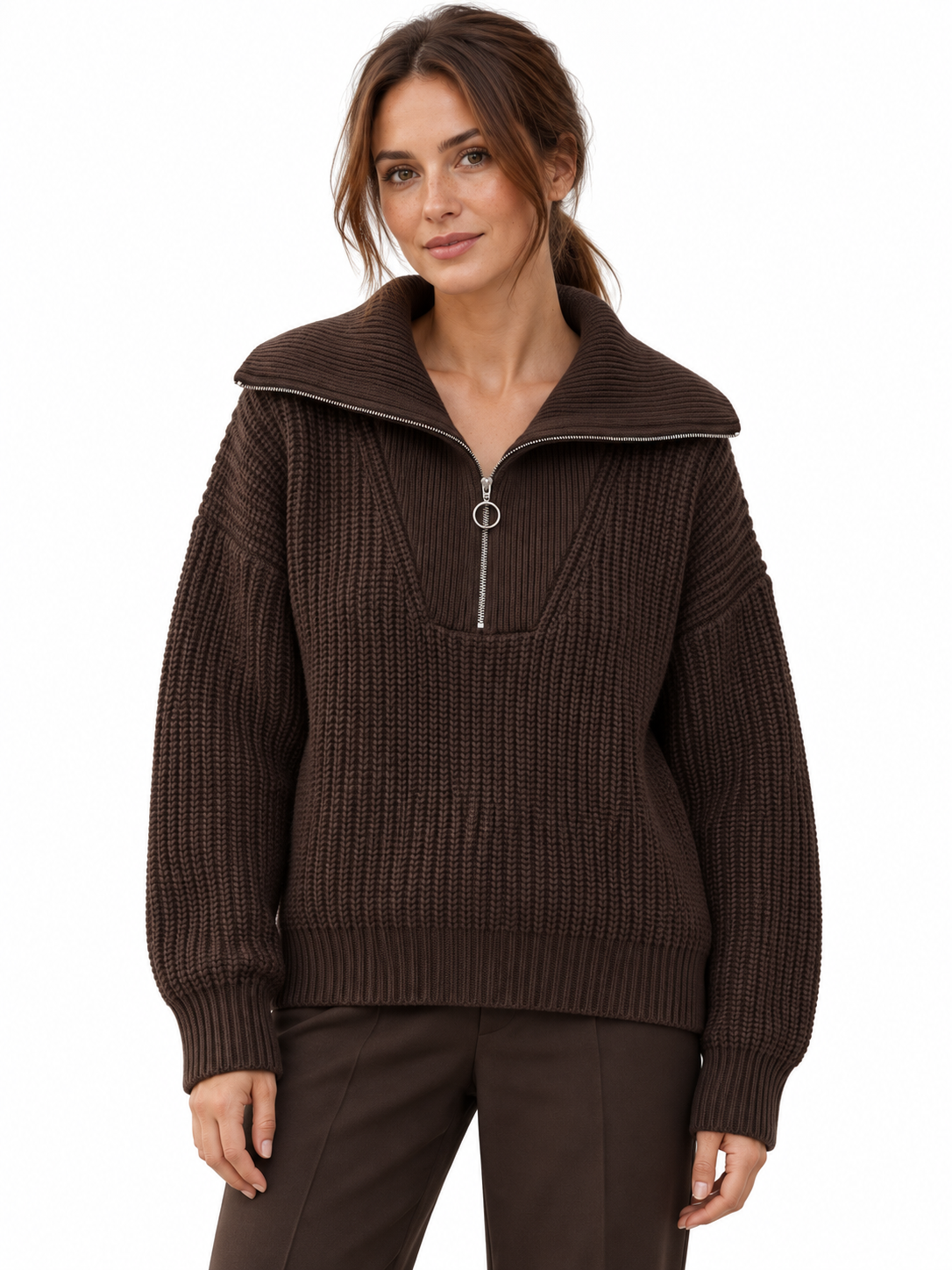 Pull en laine à col zippé et anneau — Clémence