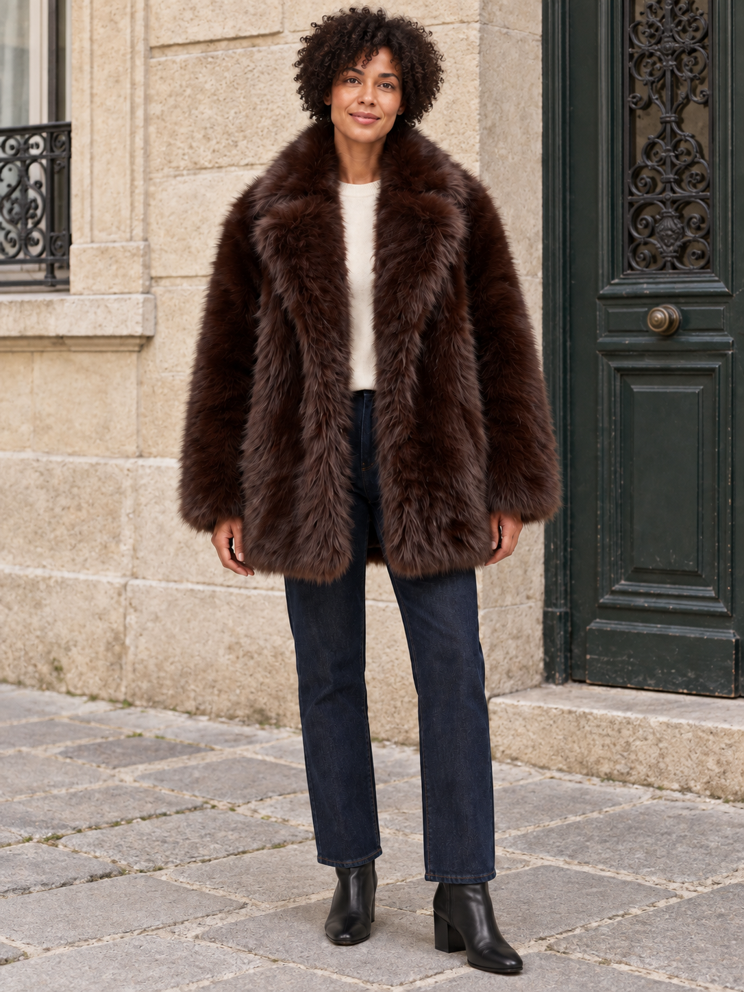 Léontine — Faux fur coat with large collar