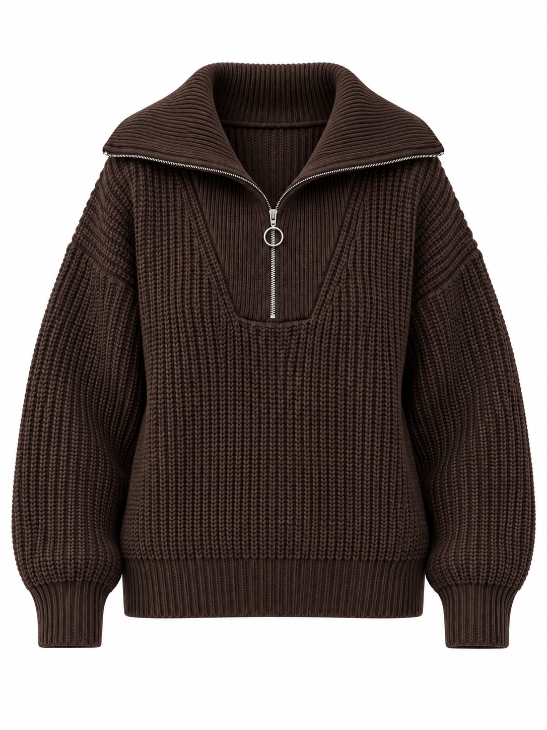 Clémence — Zip-neck wool sweater with ring pull