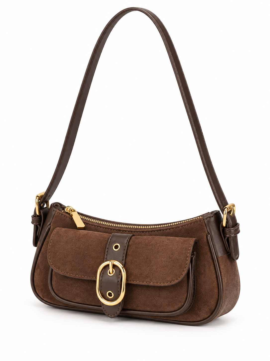Sac baguette en suédine à boucle dorée — Léonie