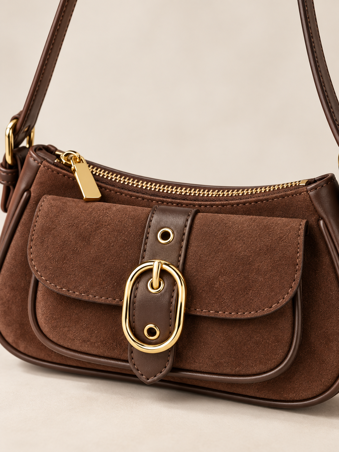 Sac baguette en suédine à boucle dorée — Léonie