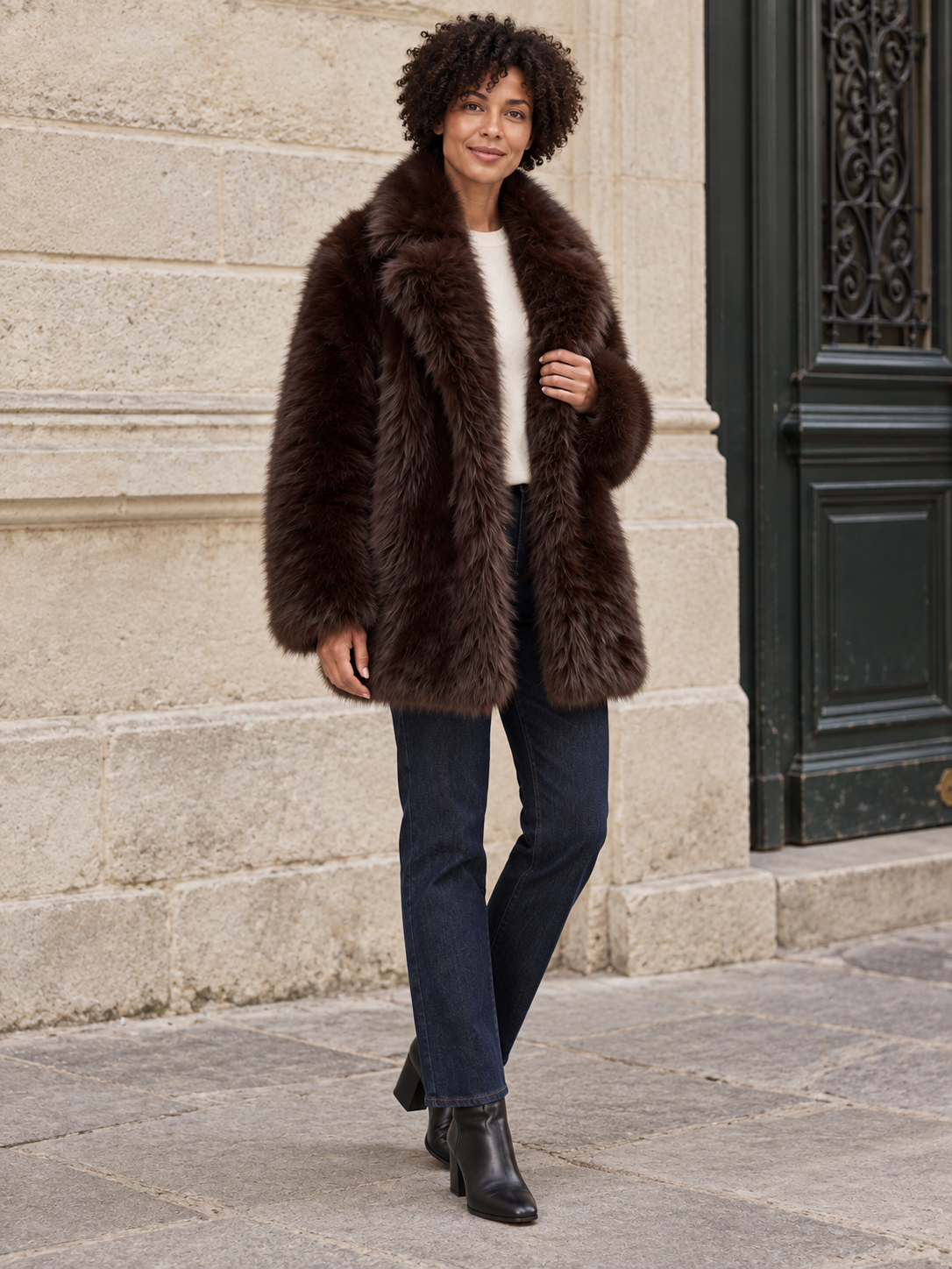 Léontine — Faux fur coat with large collar