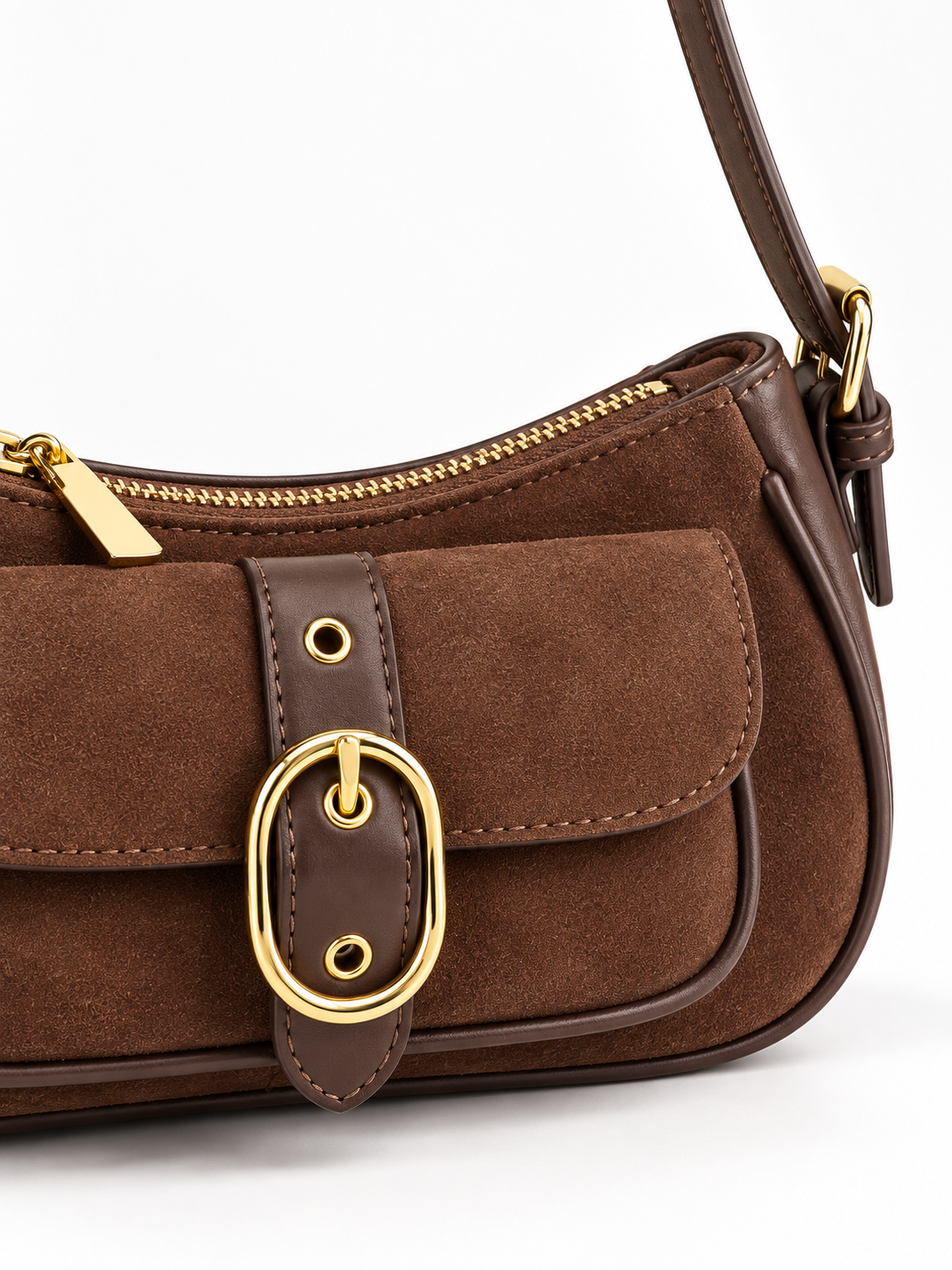 Sac baguette en suédine à boucle dorée — Léonie
