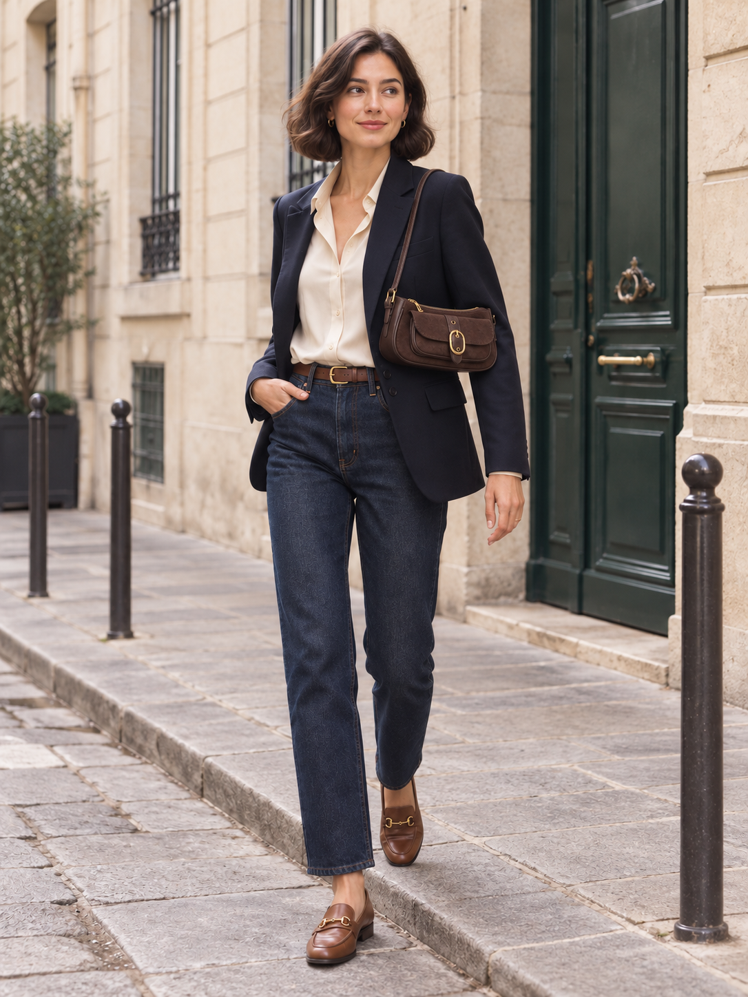 Sac baguette en suédine à boucle dorée — Léonie