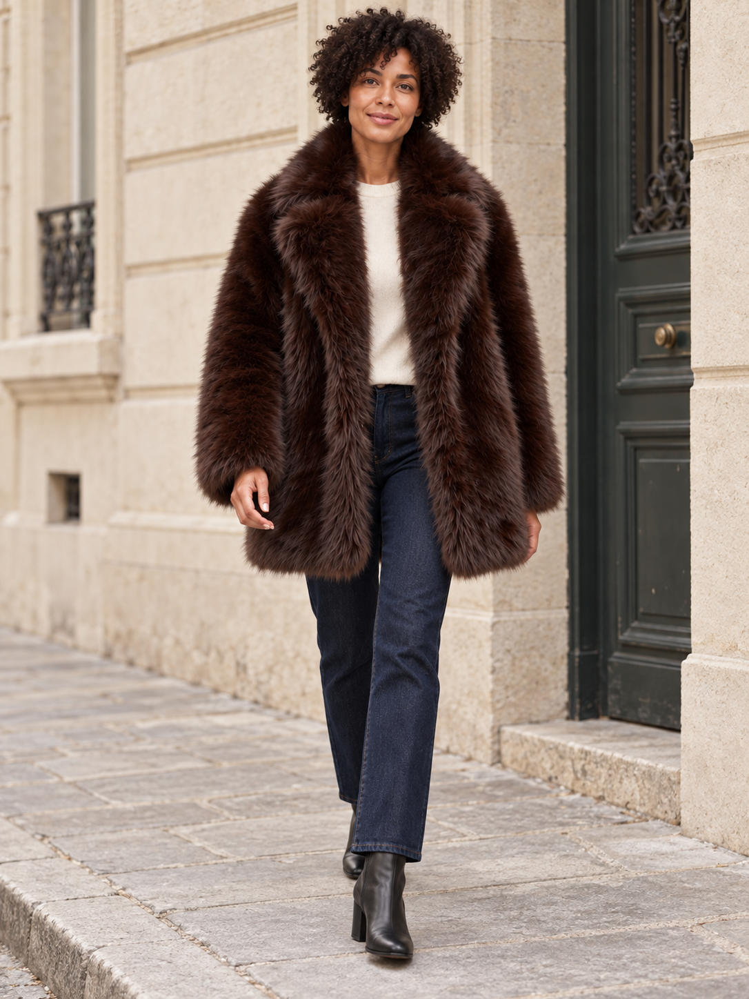 Léontine — Faux fur coat with large collar