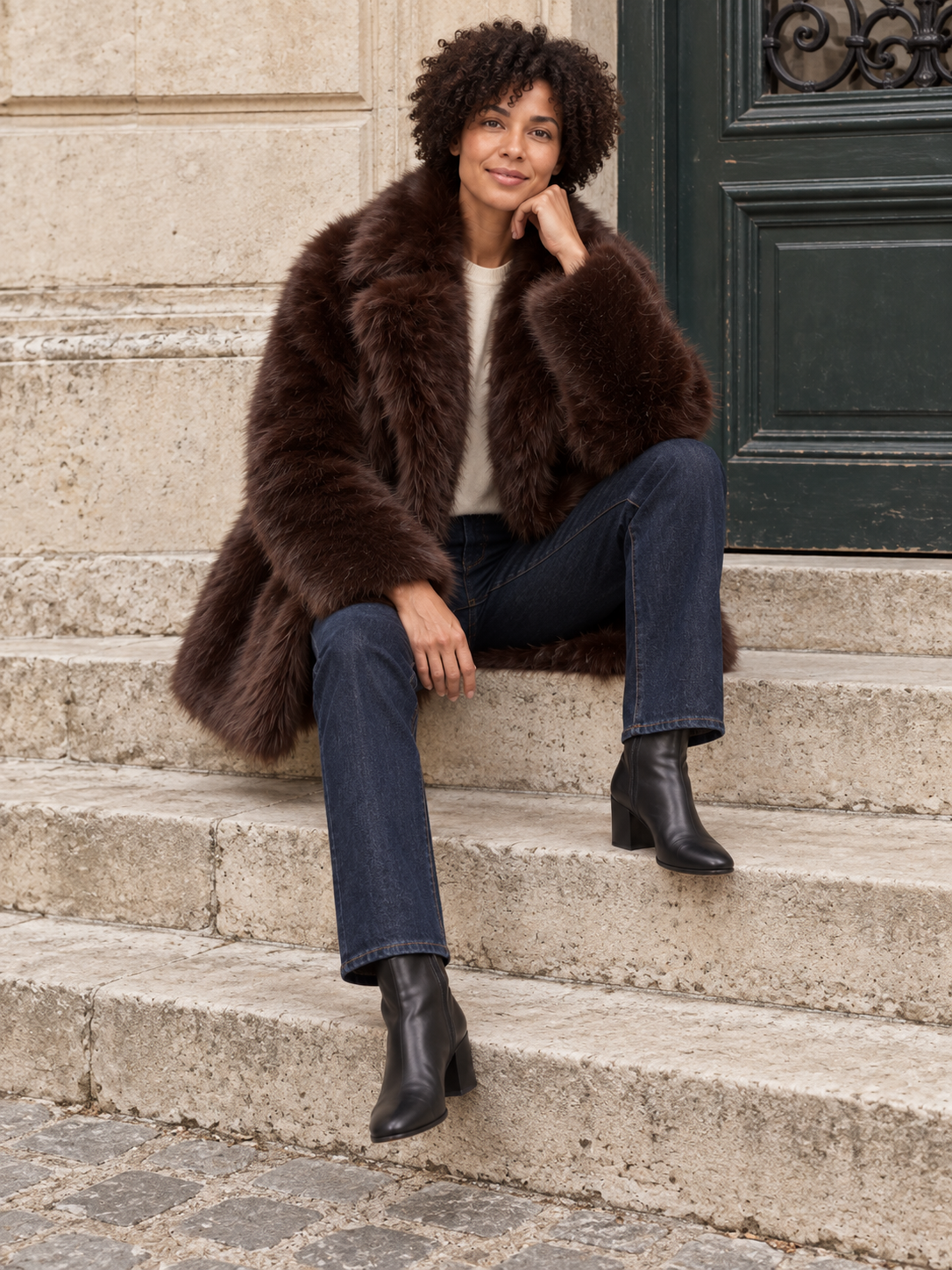 Léontine — Faux fur coat with large collar