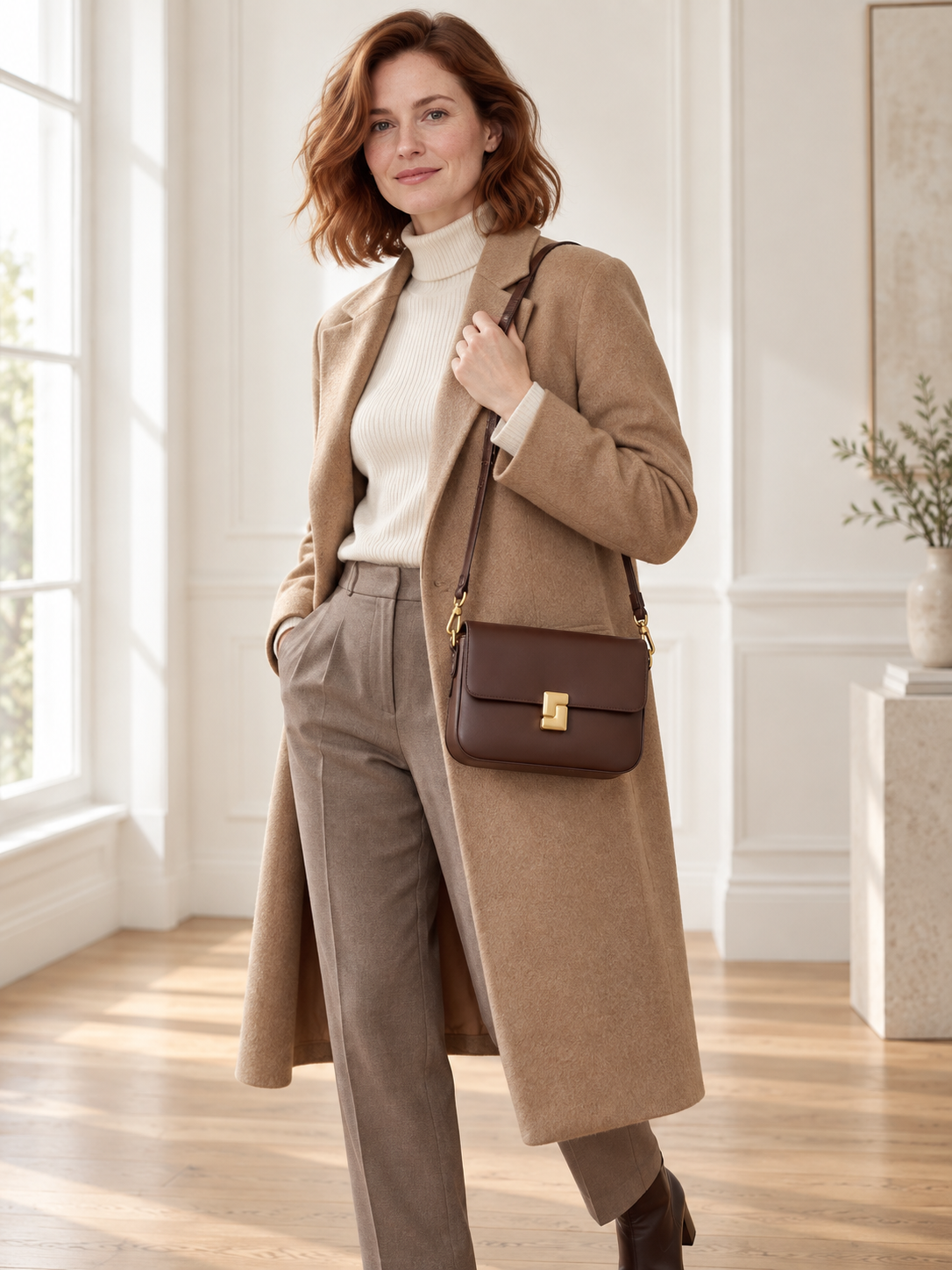 Borsa a tracolla in pelle con chiusura dorata — Camille