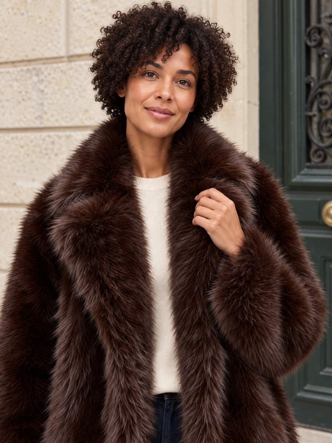 Léontine — Faux fur coat with large collar