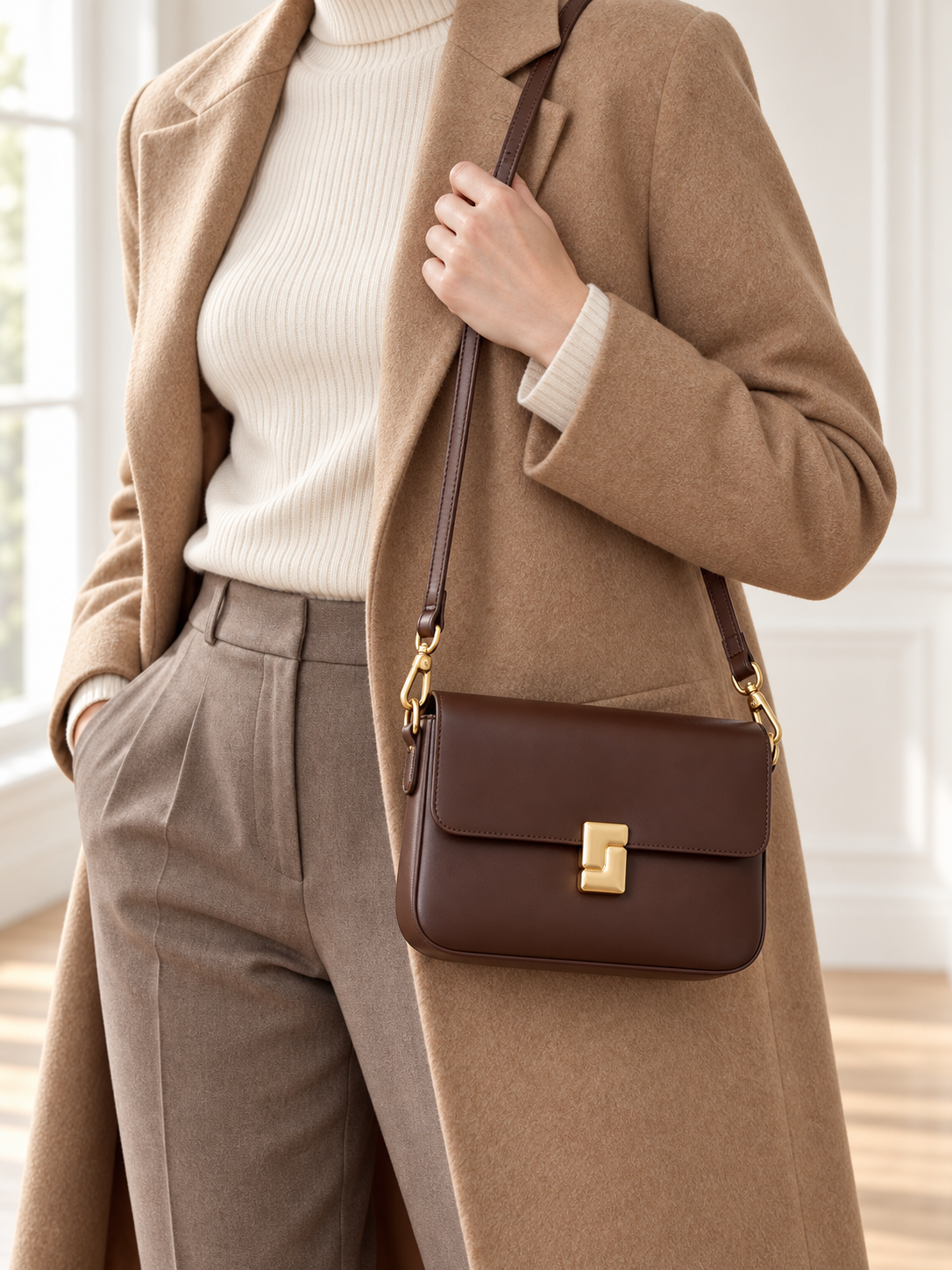 Borsa a tracolla in pelle con chiusura dorata — Camille