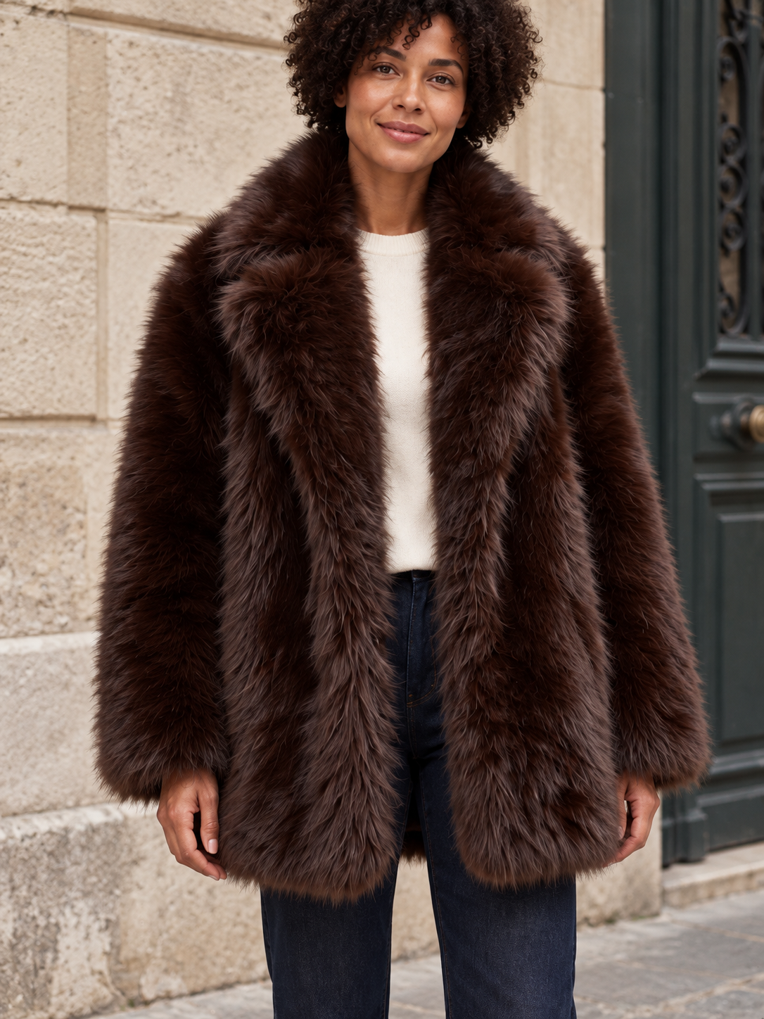 Léontine — Faux fur coat with large collar