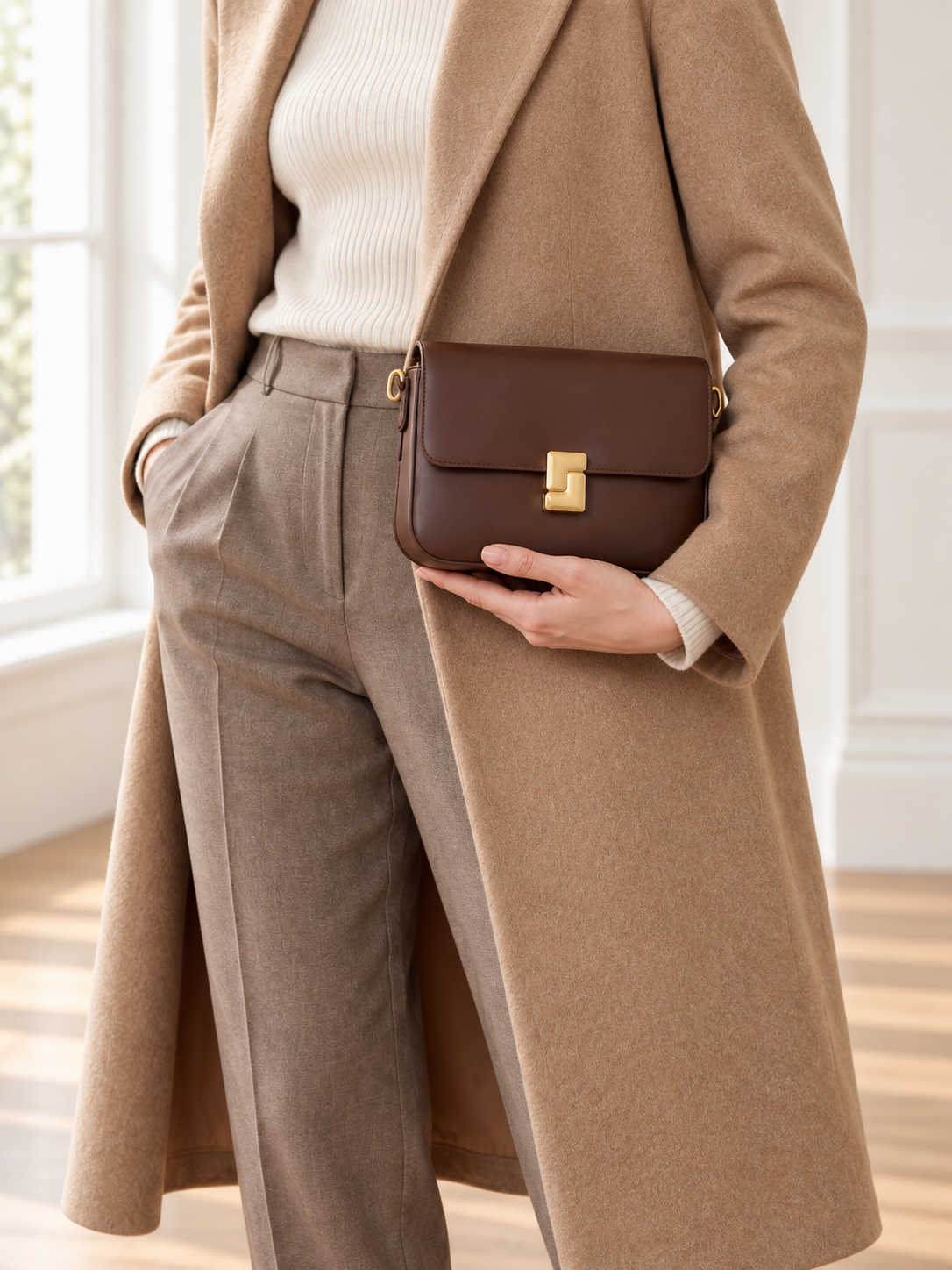 Borsa a tracolla in pelle con chiusura dorata — Camille